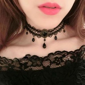 Black Flower Rhinestone Choker Necklace